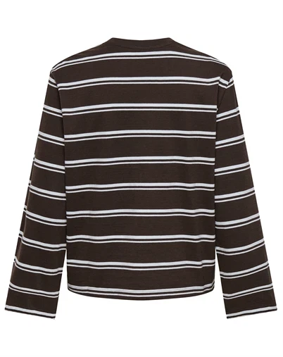Only - ONLFreja Stripe Wide Sleeve Trøje - Coffee Bean/Light Blue